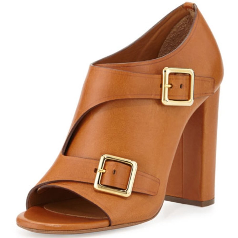 CHLOE Double Monk Strap Leather Bootie Cognac Brown Tan Neutral